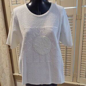 White Sunshine Sequins & Pearls Short Sleeve Shirt